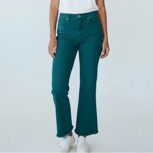 Liverpool Crop Flare Jeans Teal Blue Raw Hem Size 6